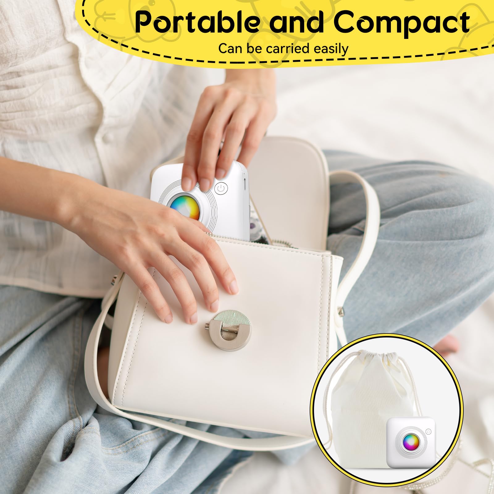 LVCDODVD Mini Thermal Printer - Portable Bluetooth Photo Printer for Stickers, Notes & DIY Painting | Wireless Compatible with iOS & Android | Includes 13 Colorful Ink Rolls | Perfect for Home, School & Office Use