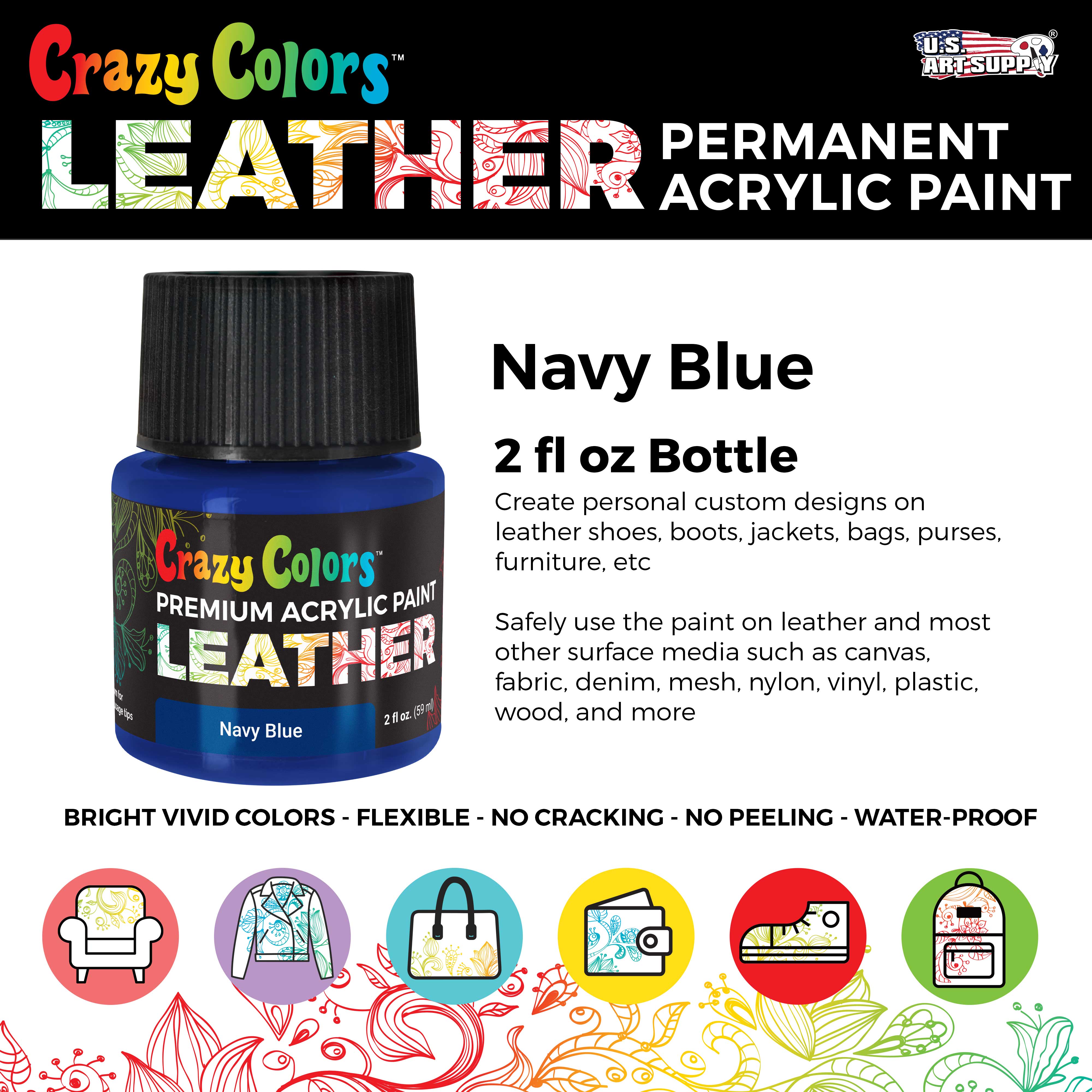 Premium Navy Blue Acrylic Leather & Shoe Paint - 2 oz Bottle for Custom Sneakers, Jackets, Bags & Furniture | Flexible, Crack, Scratch & Peel Resistant | Perfect for DIY Art Projects, Shoe Restoration & Leather Crafting