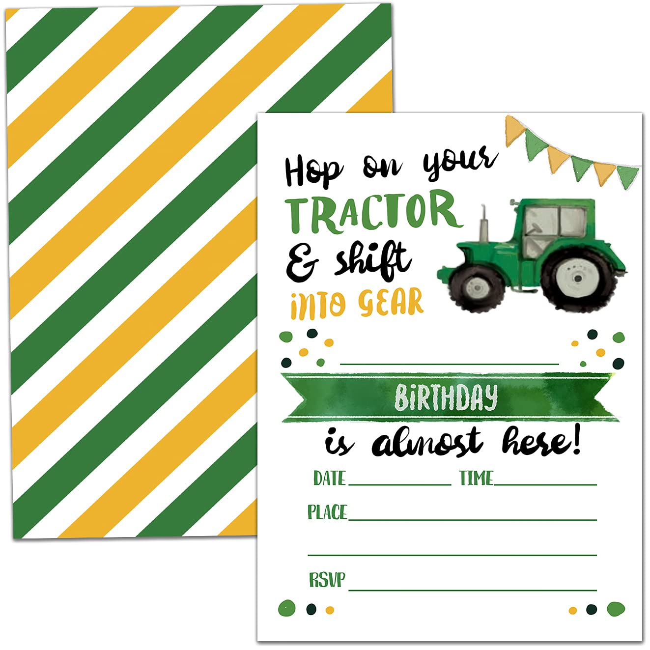 Tractor Birthday Party Invitation Cards - 20 Premium Printed Invites with Envelopes | Farm-Themed Celebration Supplies for Kids & Adults | Perfect for Farmhouse, Construction, or John Deere Themed Parties
