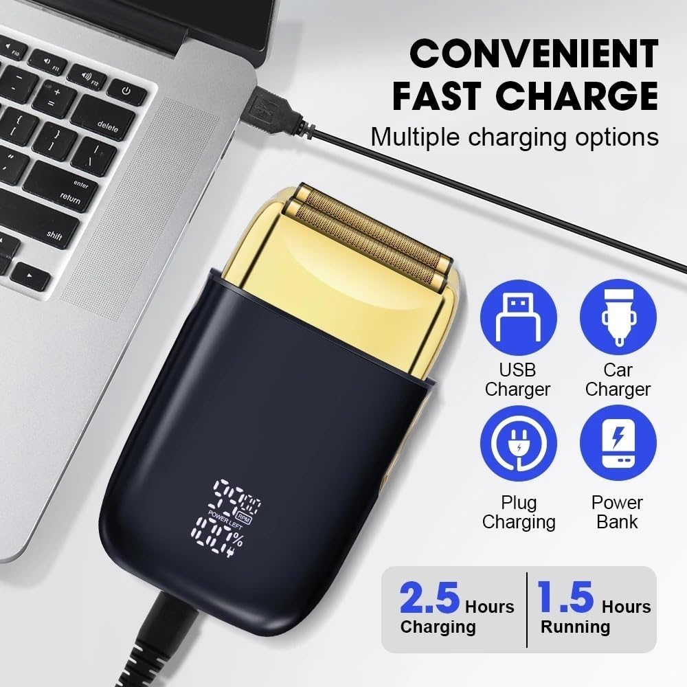 Professional Rechargeable Electric Shaver for Men - Metal Housing Hair Clipper with Golden Finish | Home & Travel Grooming Essential