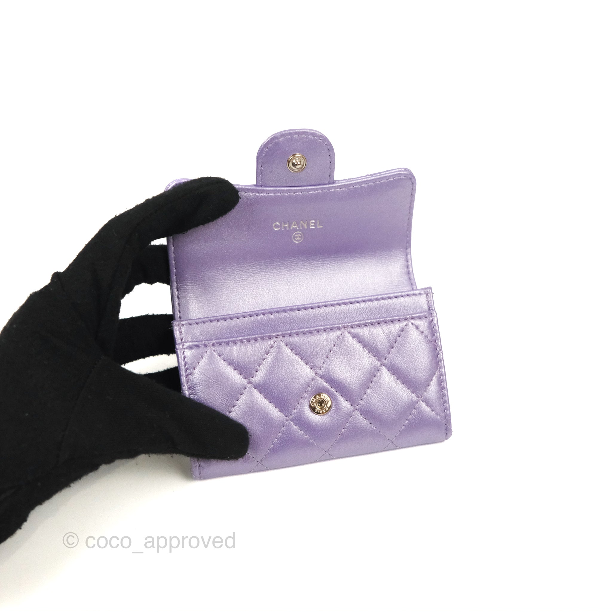 Chanel Classic Flap Card Holder - Quilted Iridescent Purple Lambskin with Silver Hardware | Luxury Wallet for Women, Perfect for Everyday Use & Special Occasions