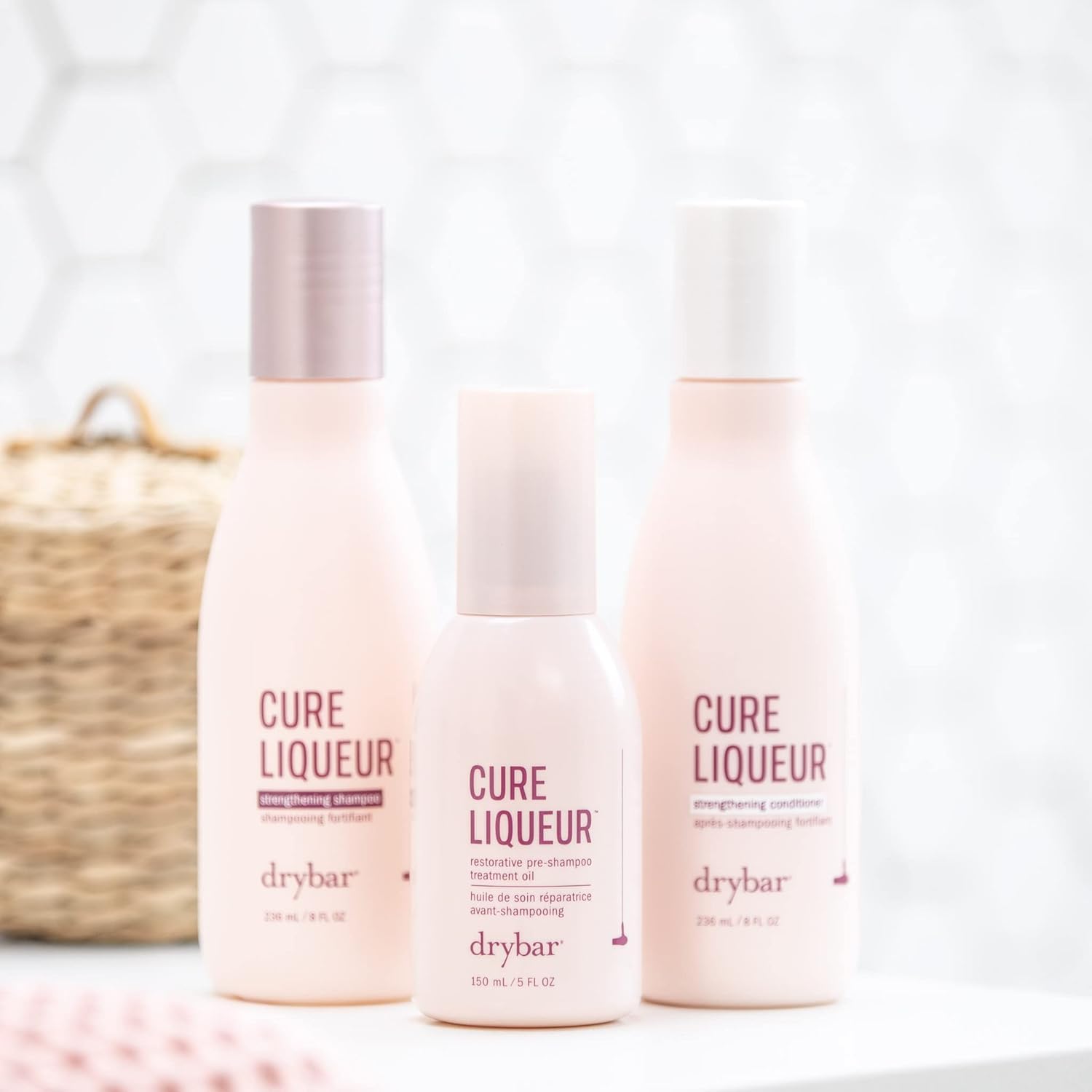 Drybar Cure Liqueur Strengthening Shampoo & Conditioner Set with Pre-Shampoo Treatment Oil | Repairing Damaged Hair | For Dry, Brittle & Color-Treated Hair | Salon Quality Hair Care Kit for Women & Men