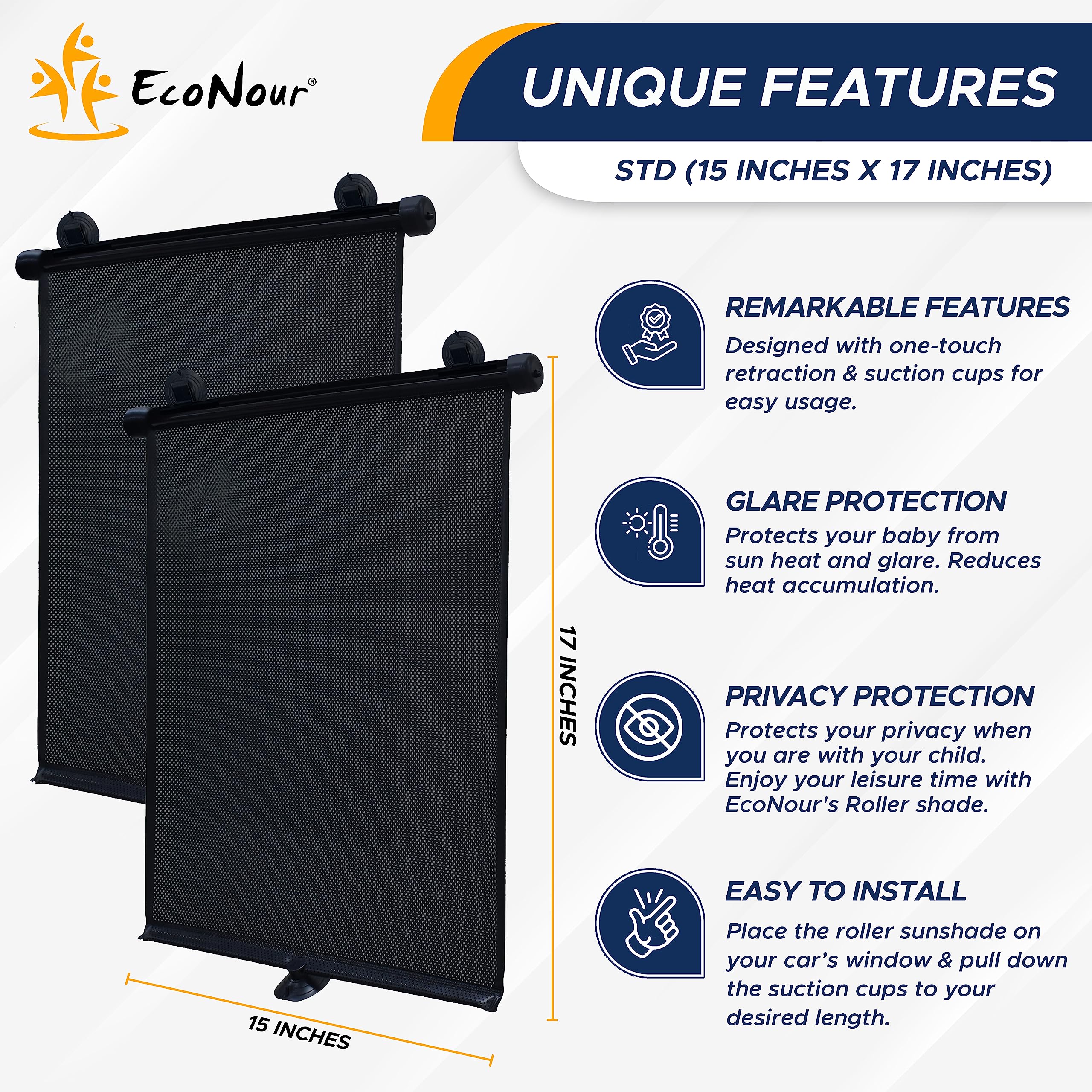 EcoNour Retractable Car Windshield & Side Window Sun Shade 15