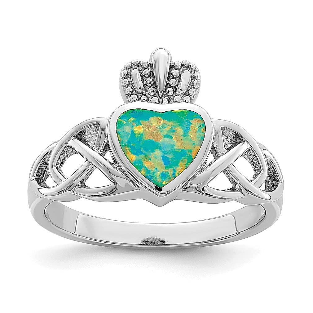 925 Sterling Silver Lab-Created Opal Irish Claddagh Celtic Knot Crown Band Ring | Women's Fine Jewelry Gift for Her | Wedding, Anniversary, Birthday & Celtic Pride Jewelry