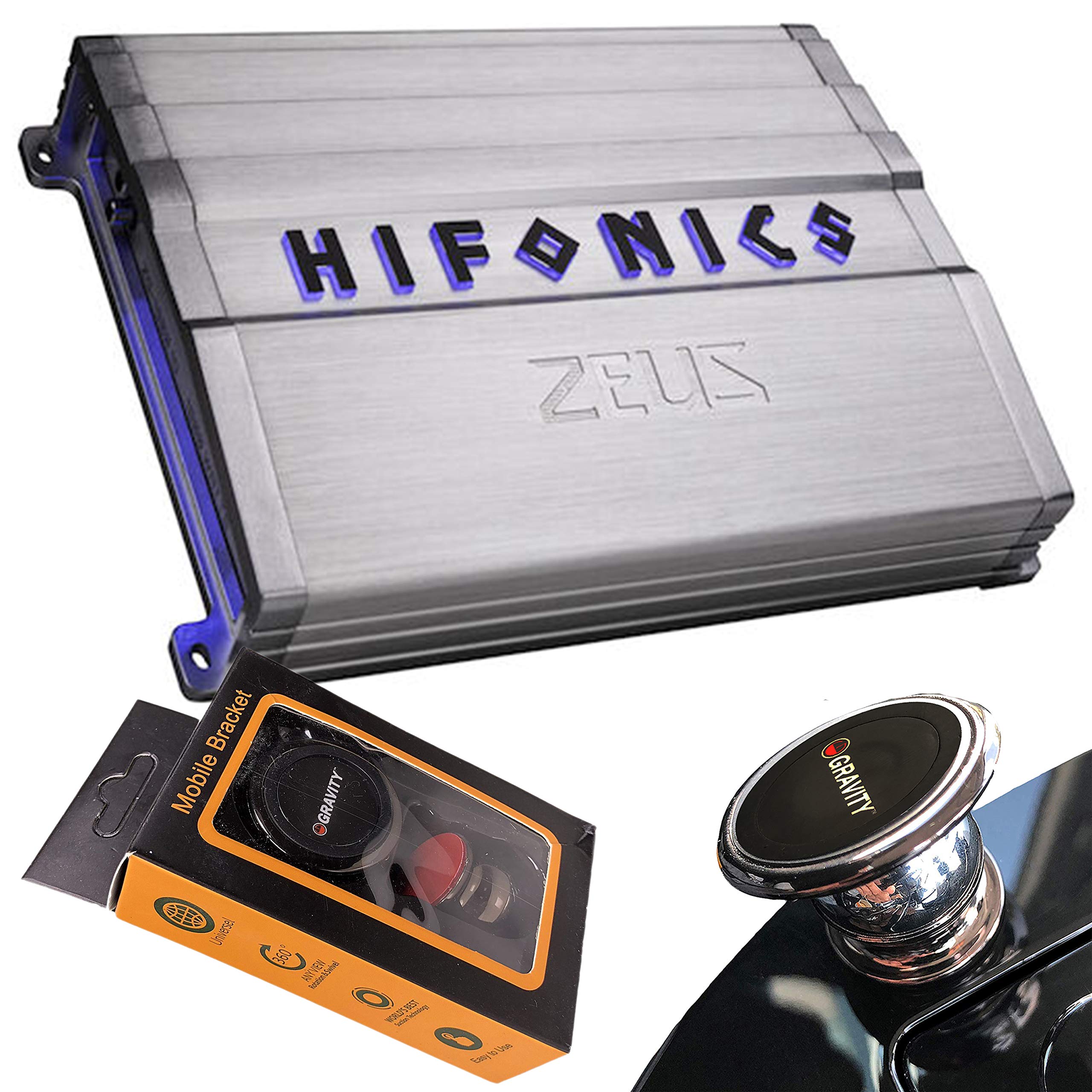 Hifonics ZG-1800.1D 1800W Zeus Gamma Mono Car Subwoofer Amplifier - High Power Bass Boost for Car Audio System - Includes Gravity Magnet Phone Holder for Safe Driving