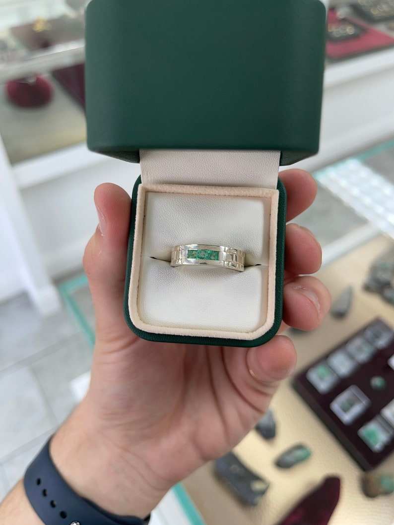0.60tcw Princess Cut Three Stone Bezel Set Sterling Silver Mens Wedding Band Ring - Handcrafted for Men, Perfect for Engagement, Anniversary & Special Occasions