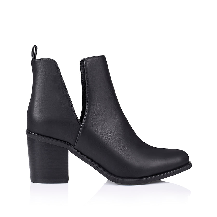 Santana Cut Out Ankle Boots for Women - Black Softee Leather Chunky Heel Booties for Fall & Winter | Casual Outfits, Date Night, Office Wear