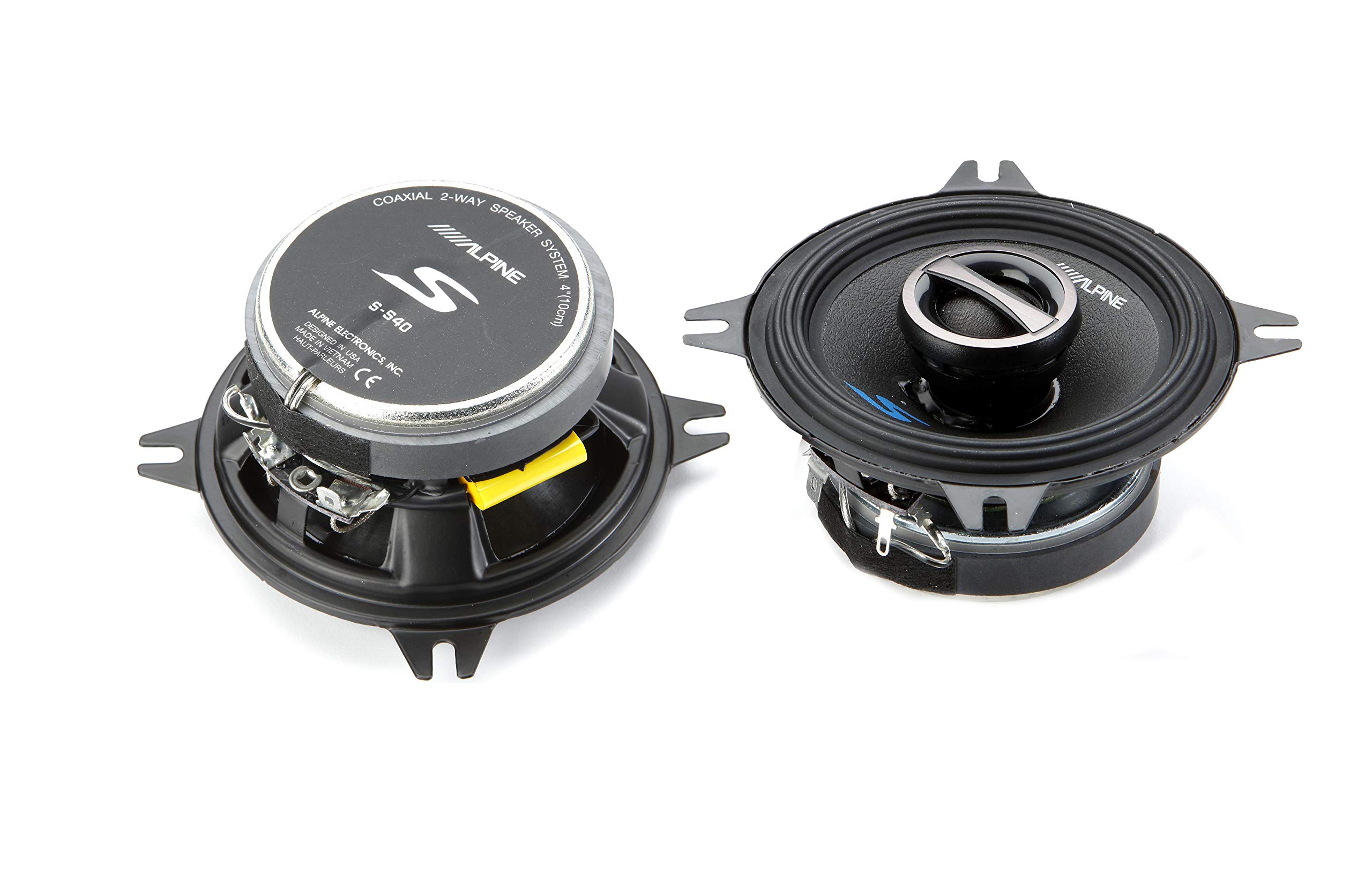 Alpine S-S40 S-Series 4-inch Coaxial 2-Way Car Speakers (Pair) with 4x6 Adapter Plate - High Performance Audio for Cars, Trucks & SUVs - Perfect for Upgrading Factory Sound System