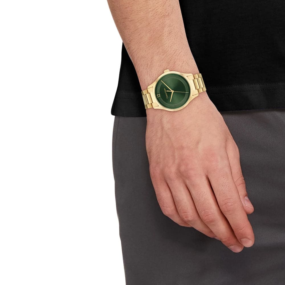 Calvin Klein Green Dial Gold Stainless Steel Watch for Men & Women - Stylish Unisex Timepiece for Everyday Wear, Office & Special Occasions