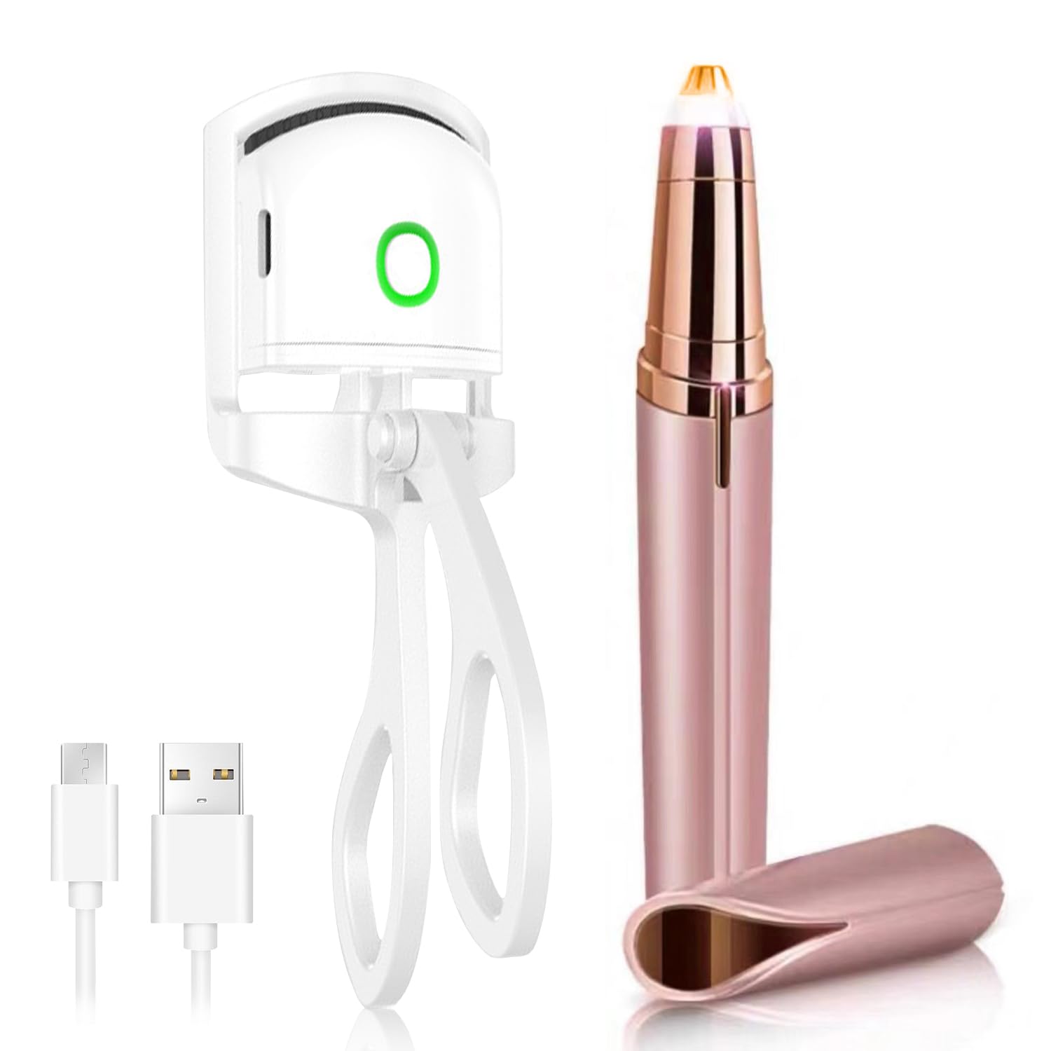 Rechargeable Heated Eyelash Curler & Electric Eyebrow Trimmer Set - 2-in-1 Beauty Tool for Perfect Lashes and Shaped Brows | Portable for Travel, Home, and Salon Use