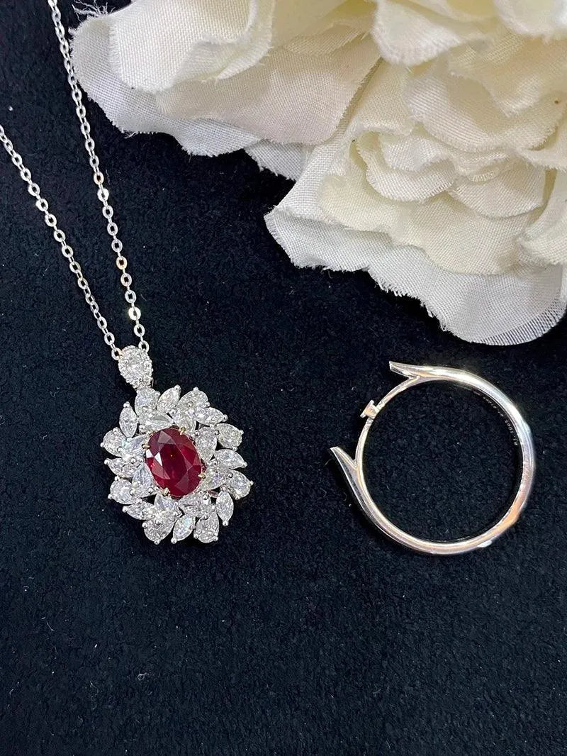 18K White Gold Natural Ruby Ring for Women - Luxury Gemstone Fine Jewelry - Elegant Anniversary Gift for Wife & Mother - Perfect for Weddings, Parties & Special Occasions
