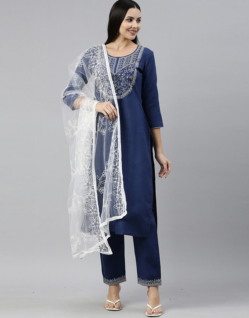 Stylish Blue Cotton Blend Pant Suit for Women - Comfortable Office Wear & Business Attire - Perfect for Work, Interviews, and Professional Events
