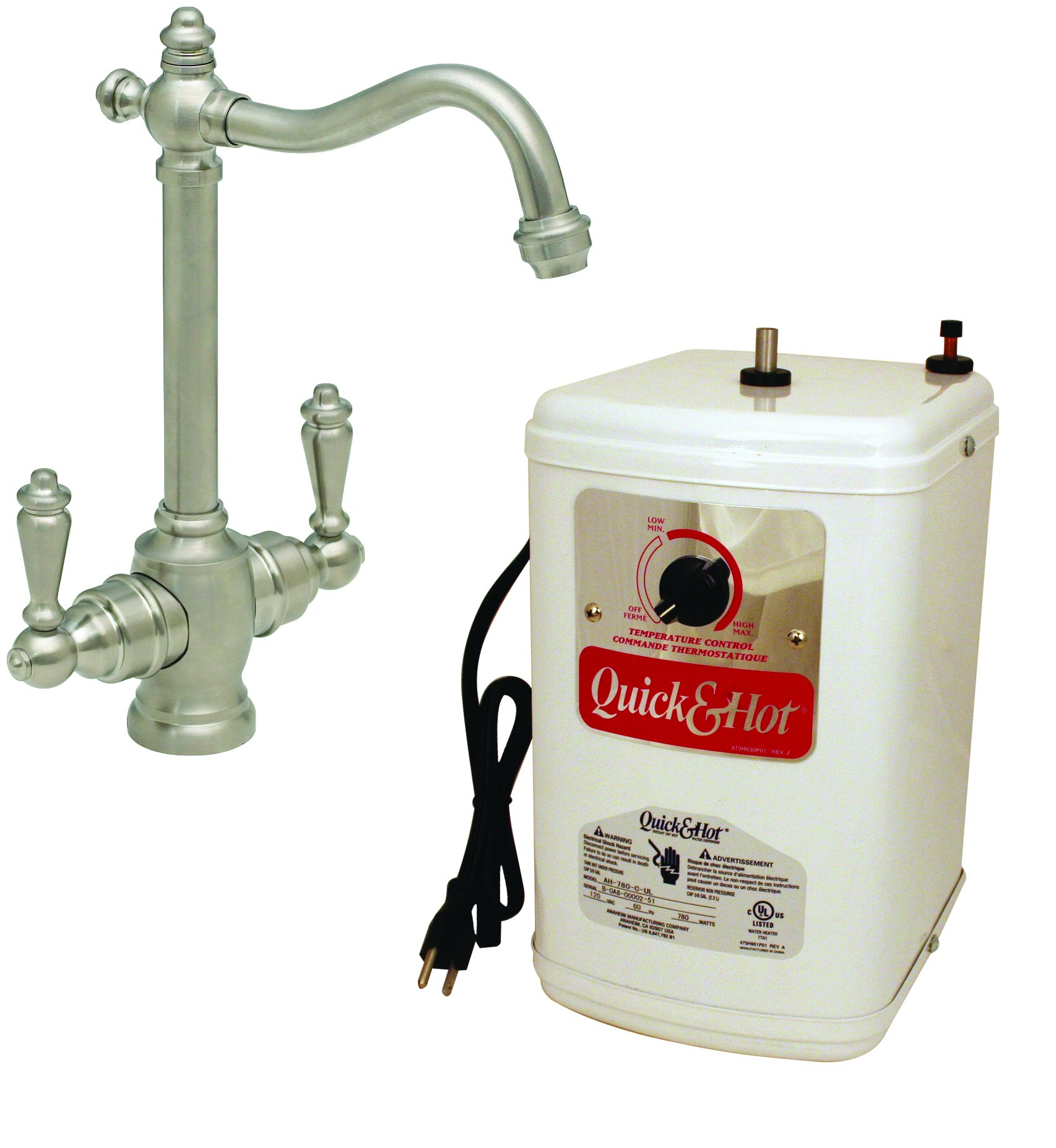 Westbrass D205H-07 Victorian 9 Inch 2-Handle Hot and Cold Water Dispenser Faucet with Instant Heating Tank System in Satin Nickel - Perfect for Kitchen Sink, Bar, Office or RV Use