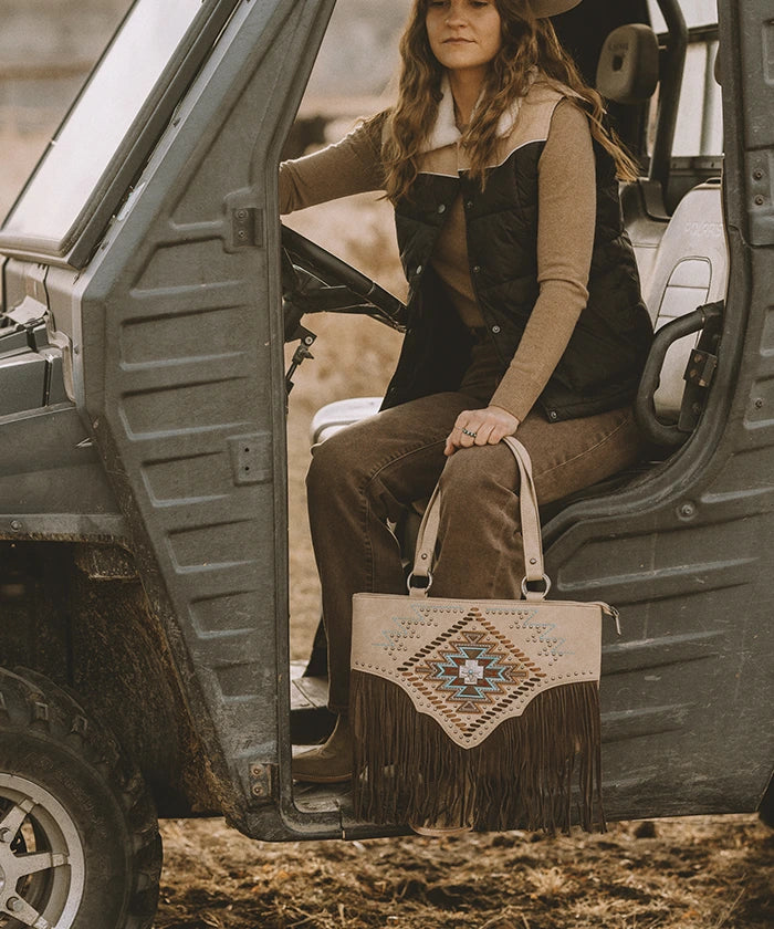 Montana West Aztec Fringe Concealed Carry Tote Bag for Women - Stylish CCW Purse with Hidden Gun Pocket - Perfect for Everyday Carry, Travel & Self Protection