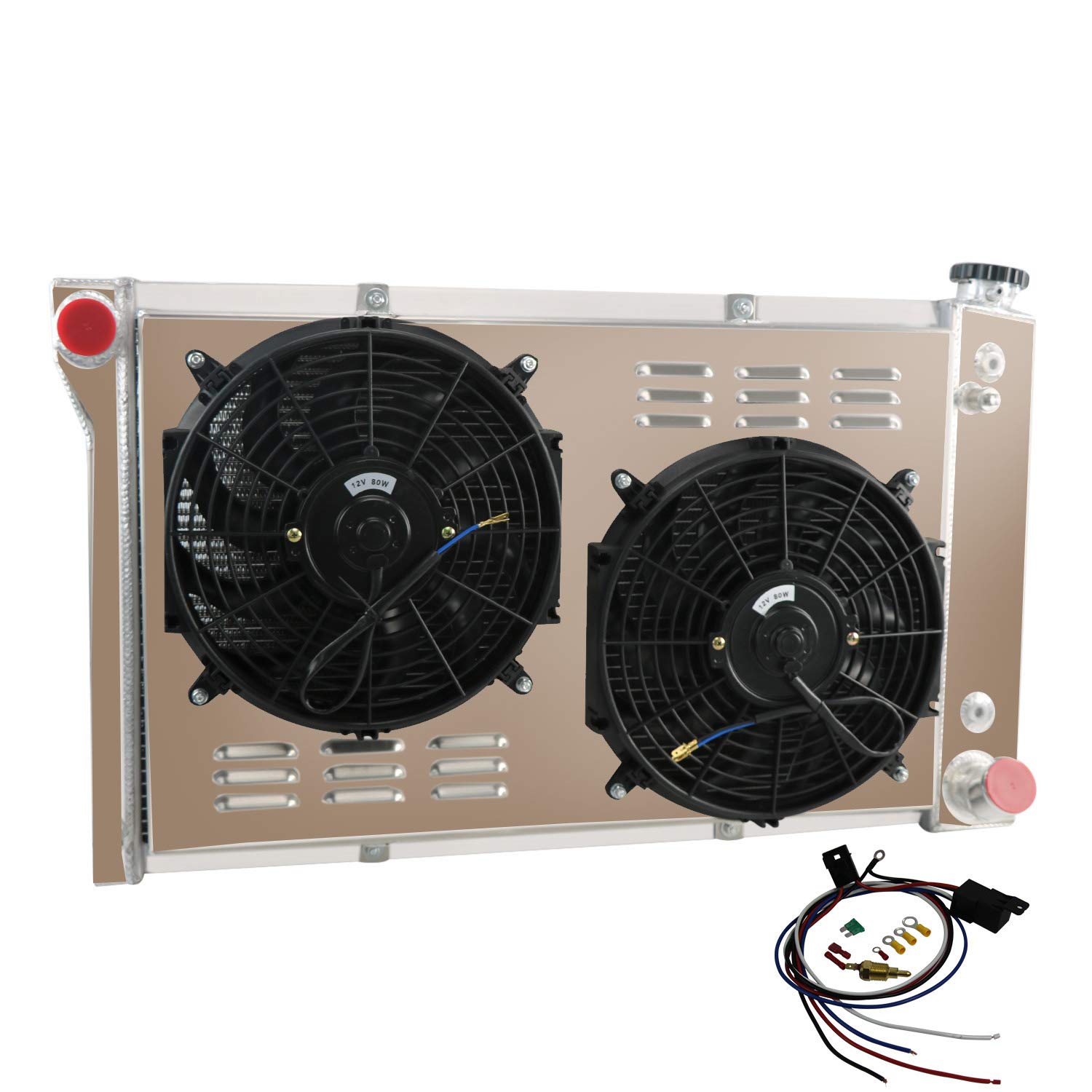 ALLOYWORKS 4 Row Aluminum Radiator with Shroud Fan & Relay Kit - Compatible with 1967-1972 Chevy C10 C20 C30 K10 K20 K30 & GMC Pickup Trucks - Heavy Duty Cooling for Off-Road, Towing & Performance Upgrades