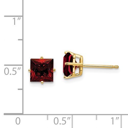 14K Yellow Gold 2.60 CTW Square Garnet Stud Earrings for Women - Elegant Gift for Anniversary, Birthday & Special Occasions