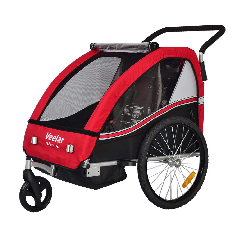Veelar 2-in-1 Bike Trailer & Stroller - Double Seat Bicycle Carrier for Toddlers & Kids - Convertible Jogger for Outdoor Adventures, Park Visits & Family Cycling