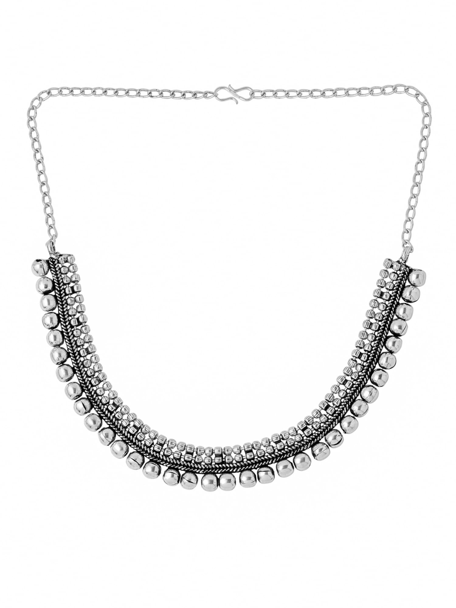 Adjustable Silver Oxidized Beaded Choker Necklace for Women & Girls - Yellow Chimes Pendant, Boho Fashion Jewelry - Perfect for Parties, Weddings & Everyday Wear