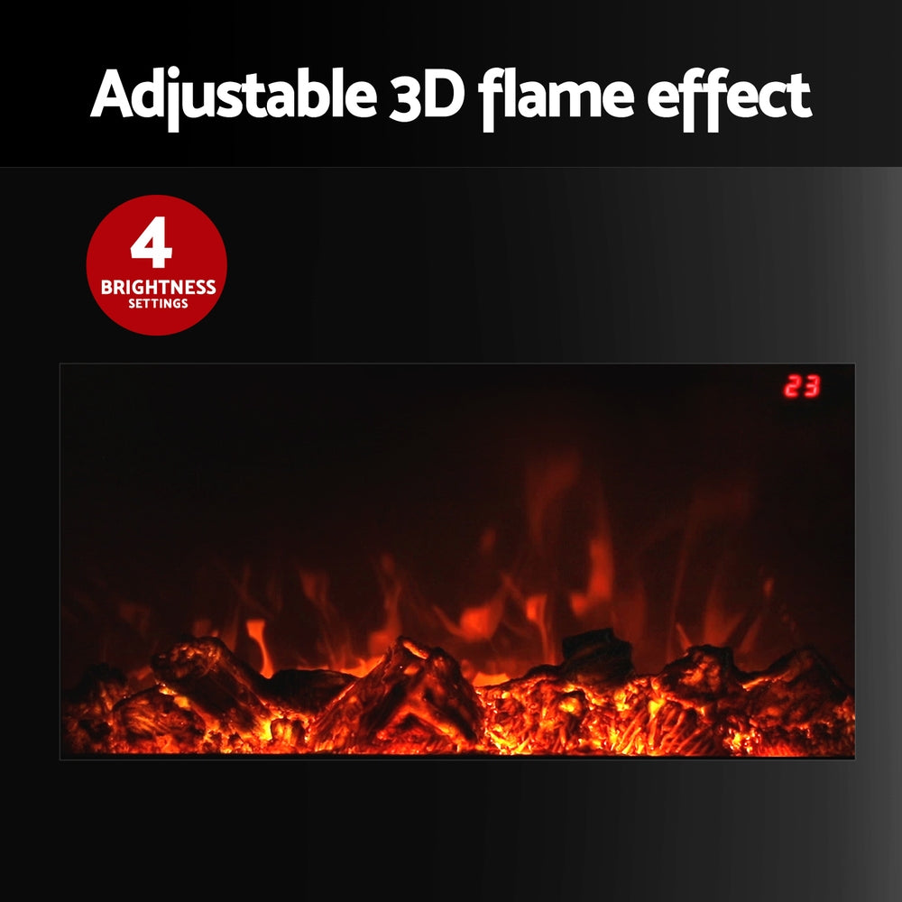 Devanti 2000W Electric Fireplace Heater with Remote Control - Black - Perfect for Living Rooms, Bedrooms & Offices - Energy Efficient & Safe Heating Solution