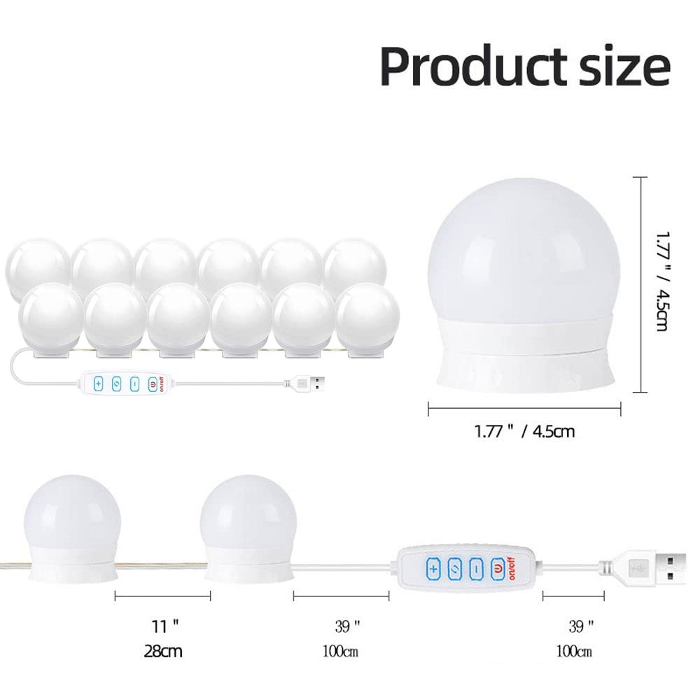 Andy's Orchids Vanity Mirror Lights Kit - 12 LED Bulbs with Adjustable Color & Brightness, Dimmable Makeup Lights for Dressing Room, Bathroom, and Bedroom Vanity Mirror Lighting