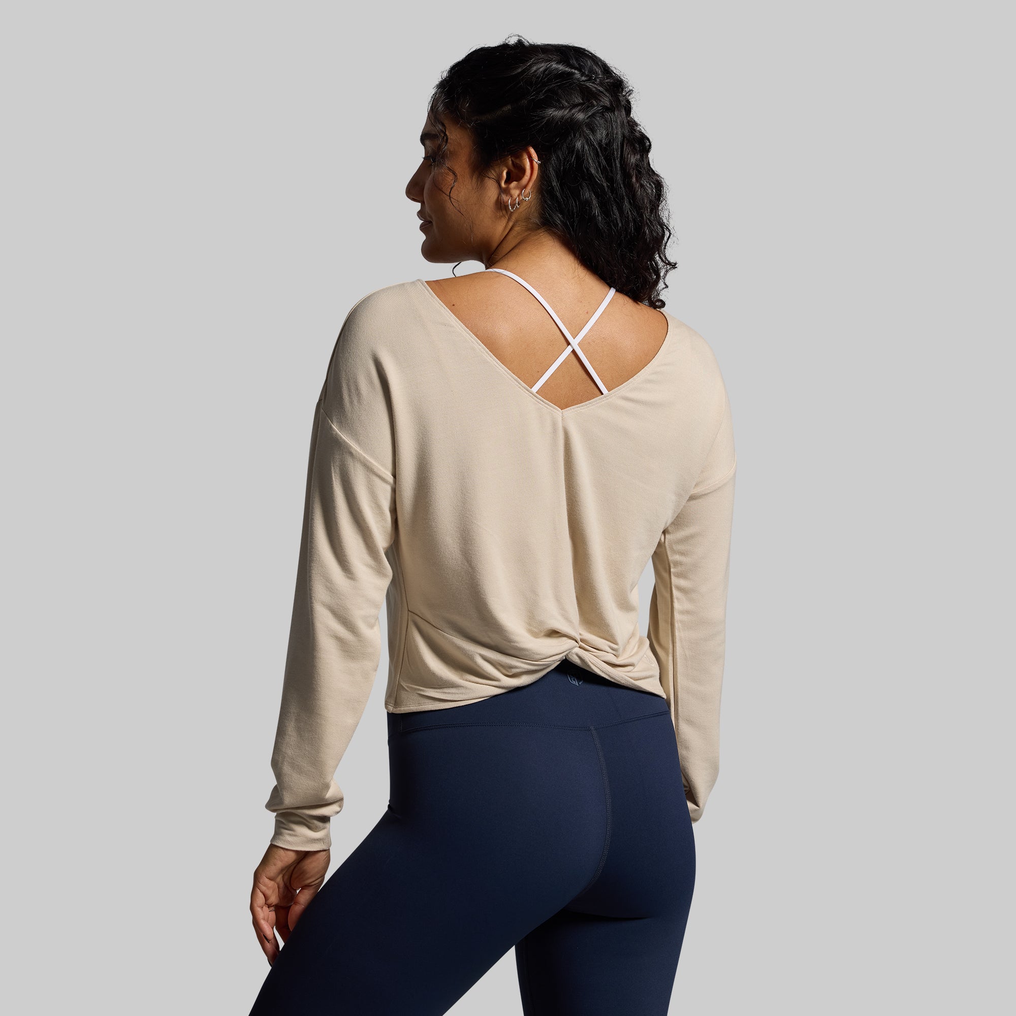 Two-Way Long Sleeve Shirt for Women - Soft Oatmeal Color - Versatile Front/Back Reversible Design - Perfect for Layering or Standalone Wear - Office, Casual & Travel Outfits
