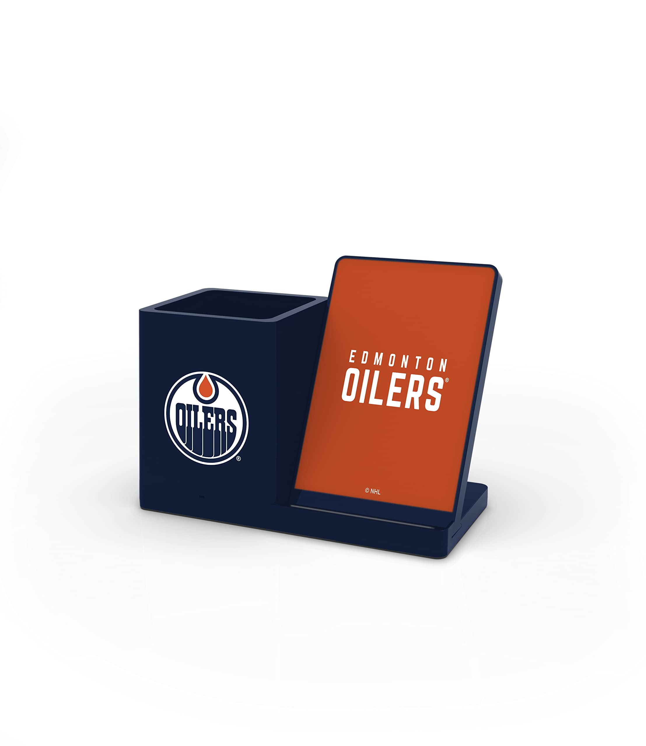 SOAR NHL Edmonton Oilers Wireless Charging Station with Phone Stand & Desktop Organizer - Perfect for Office Desk, Nightstand, and Home Decor for Hockey Fans