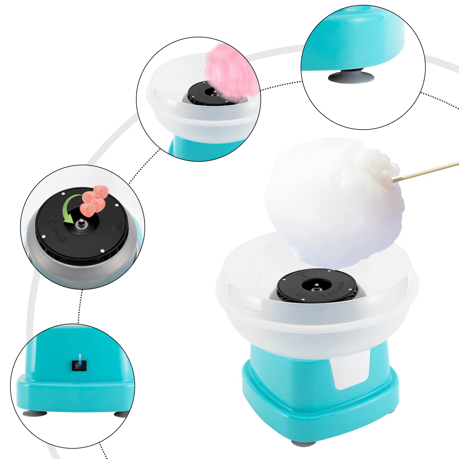 Commercial-Grade Countertop Cotton Candy Machine - DIY Candy Floss Maker with Sugar Scoop & Sticks, Perfect for Home Parties, Carnivals, and Outdoor Events (Blue) | Professional Marshmallow Maker for Family Fun & Birthday Celebrations