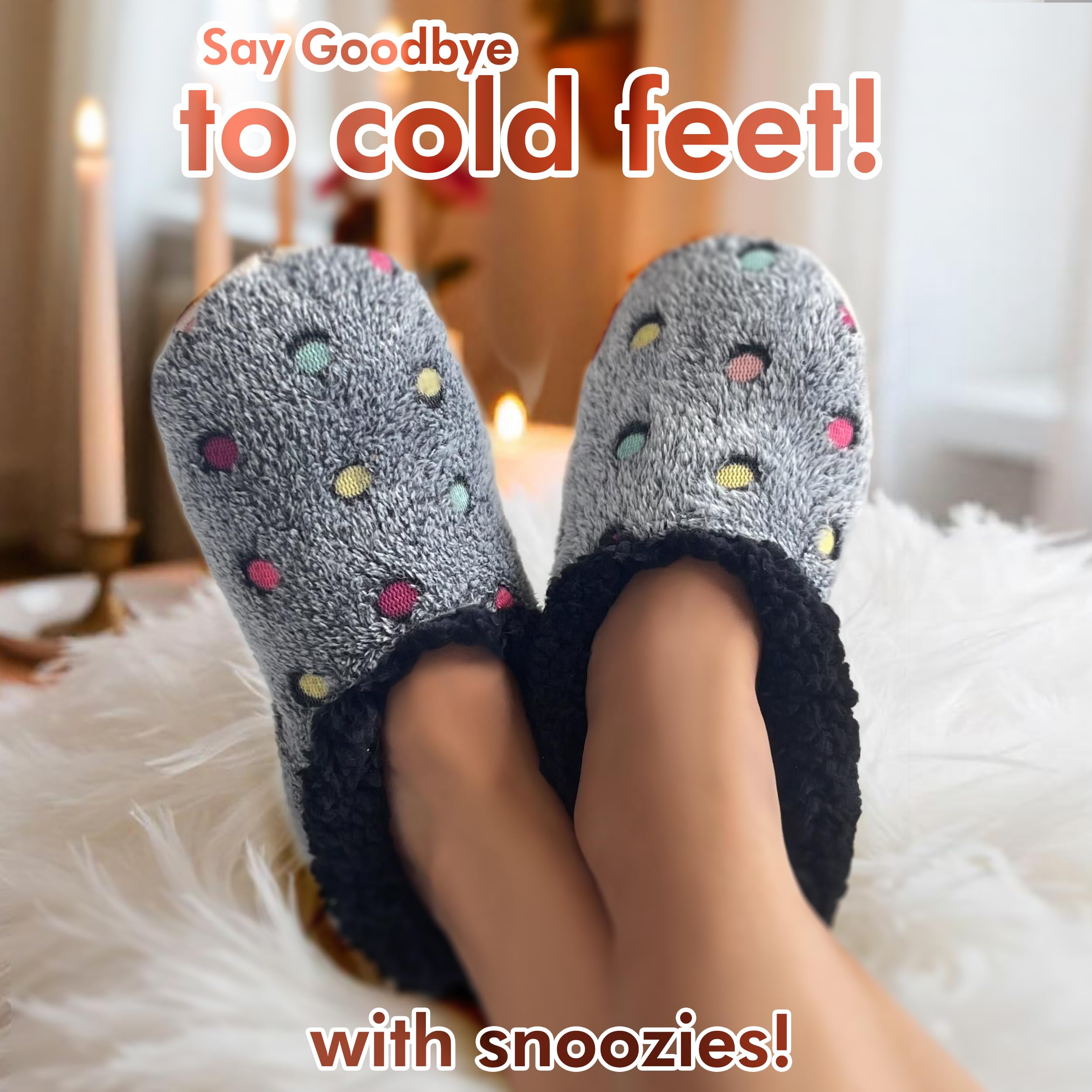 Women's Cozy Sherpa Slipper Socks - Soft Fuzzy House Slippers with Colorful Dots Pattern | Warm Indoor Footwear for Relaxing at Home, Lounging & Winter Comfort