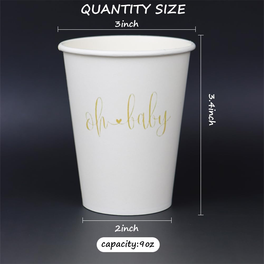 Oh Baby Disposable Paper Party Cups - 20 Pack 9oz Gold Heart Design for Baby Shower, Welcome Party & Gender Reveal - Elegant & Eco-Friendly Celebration Cups for Special Occasions