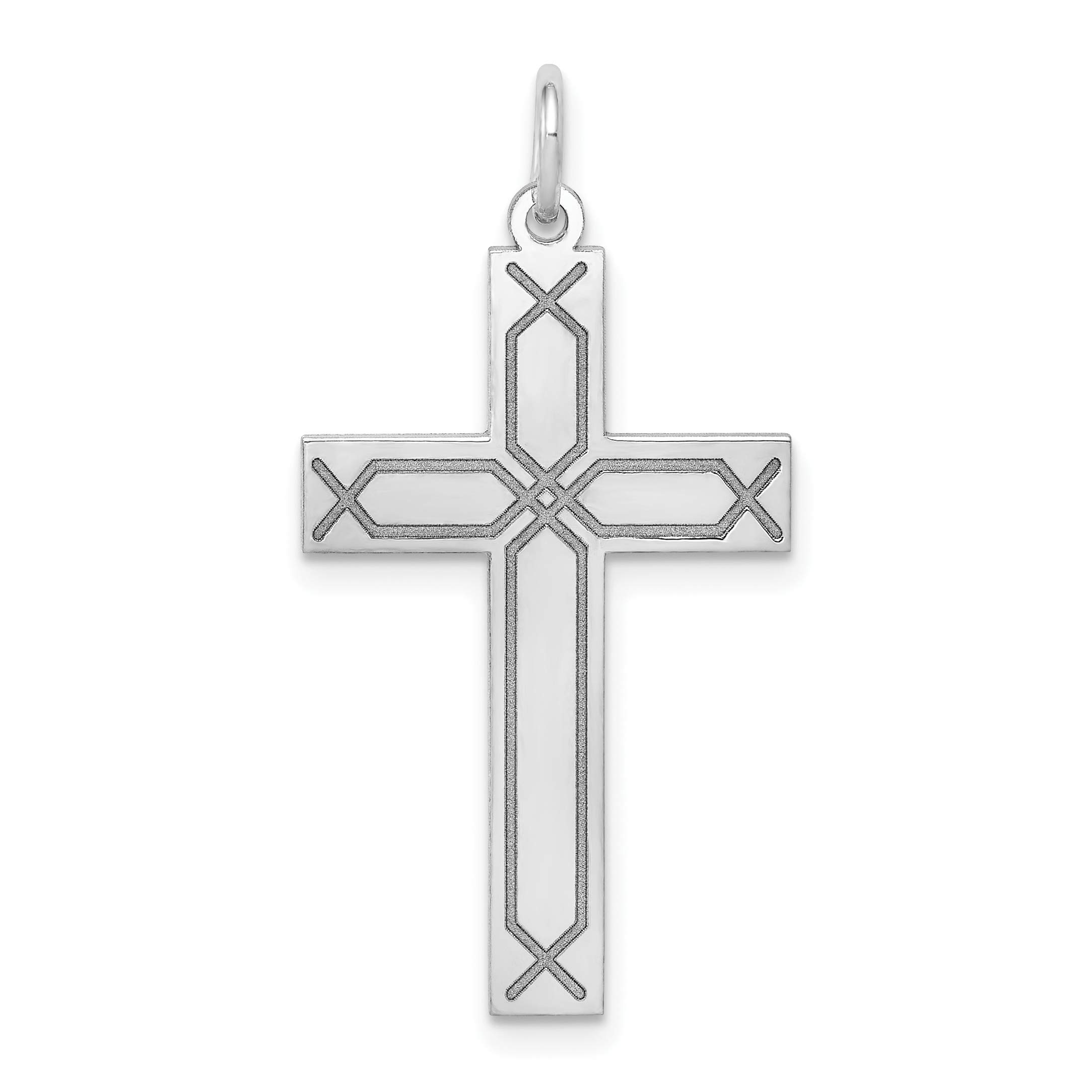 14K White Gold Laser Engraved Cross Pendant Necklace for Women - Elegant Religious Jewelry Gift for Baptism, Confirmation & Everyday Wear
