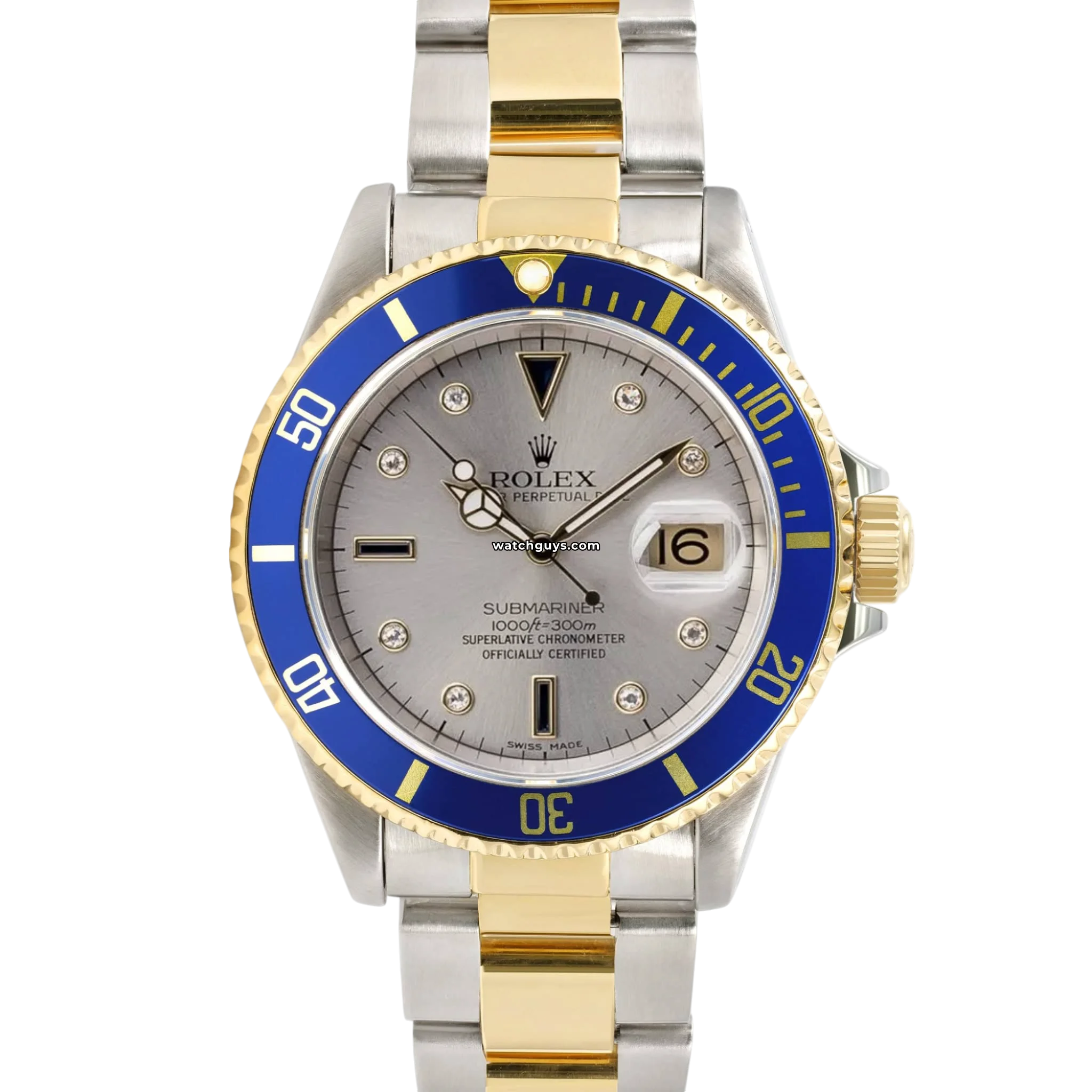 Rolex Submariner 16613 Men's Watch - Silver Serti Dial, Swiss Automatic Movement, Stainless Steel & 18K Gold, 300m Waterproof - Perfect for Diving, Luxury Gifts & Business Occasions