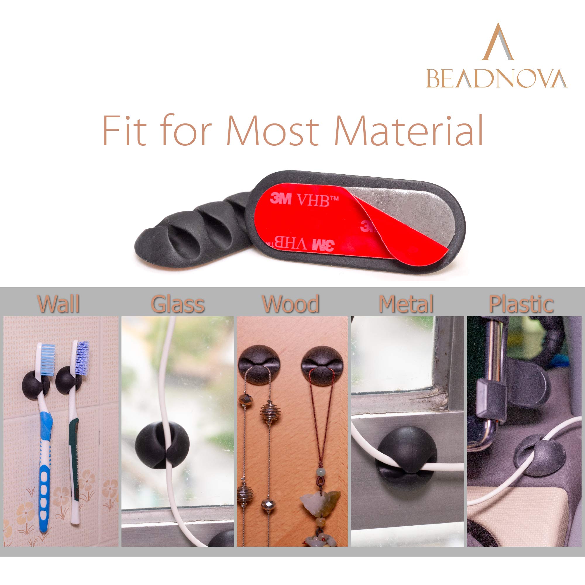 BEADNOVA Cable Organizer Clips - 4 Pack Black Cord Holders for Desk Wire Management - Perfect for Computer, Home Office, and Workspace Organization