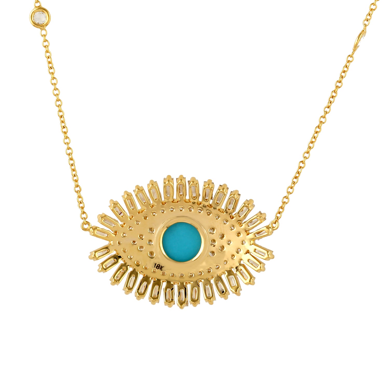 18K Yellow Gold Baguette Diamond Prong Turquoise Evil Eye Choker Necklace - Protection Jewelry for Women, Perfect Gift for Birthday & Anniversary