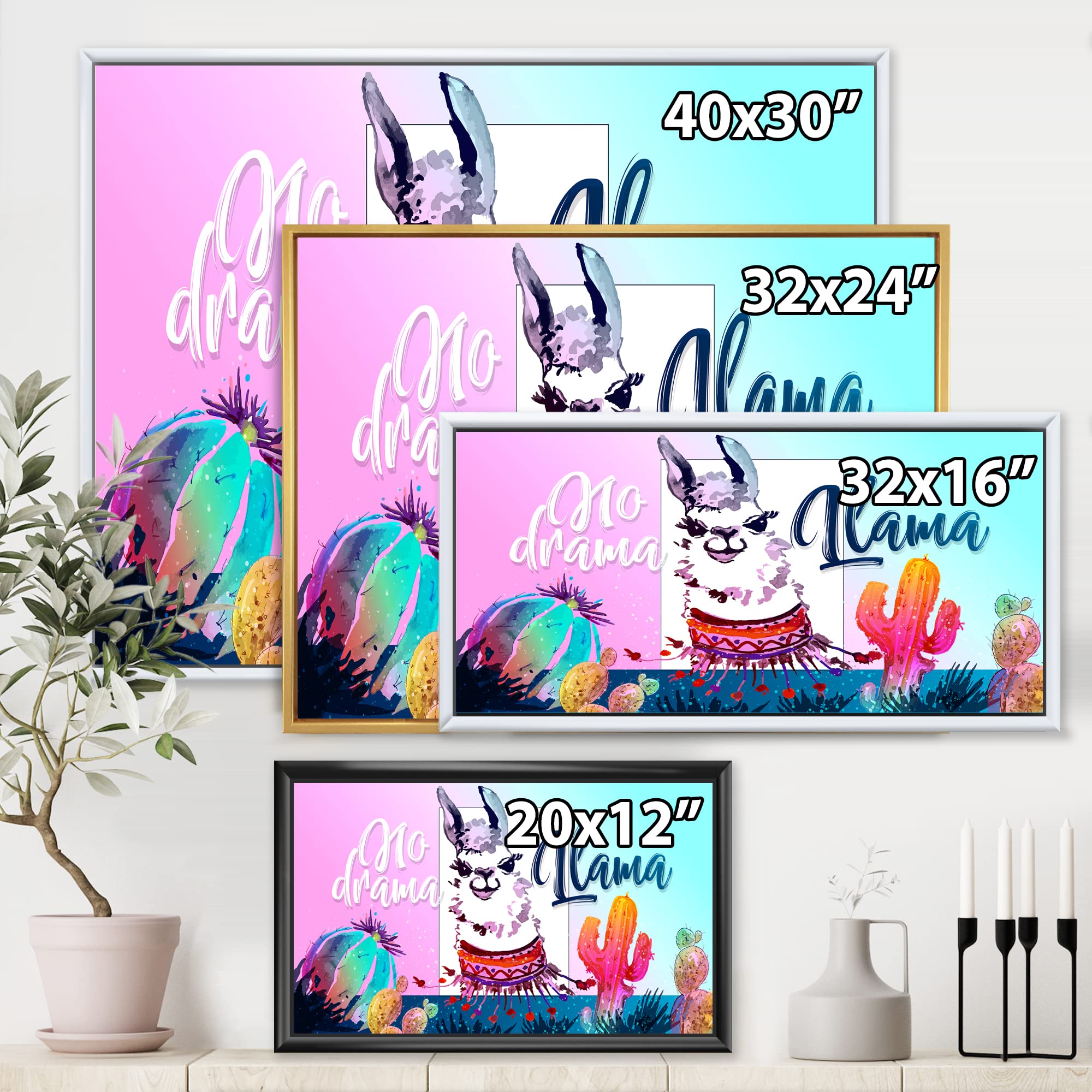No Drama Llama Framed Canvas Wall Art Print - Cute Kids Room Decor, Nursery Decor, Playroom Wall Art for Children's Bedroom & Classroom