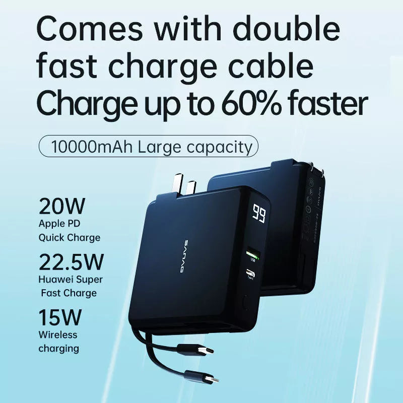 Sanag K12 Pro Fast Charging 10000mAh Portable Power Bank - High Capacity External Battery Pack for iPhone, Samsung, Android - Perfect for Travel, Camping, and Emergency Charging