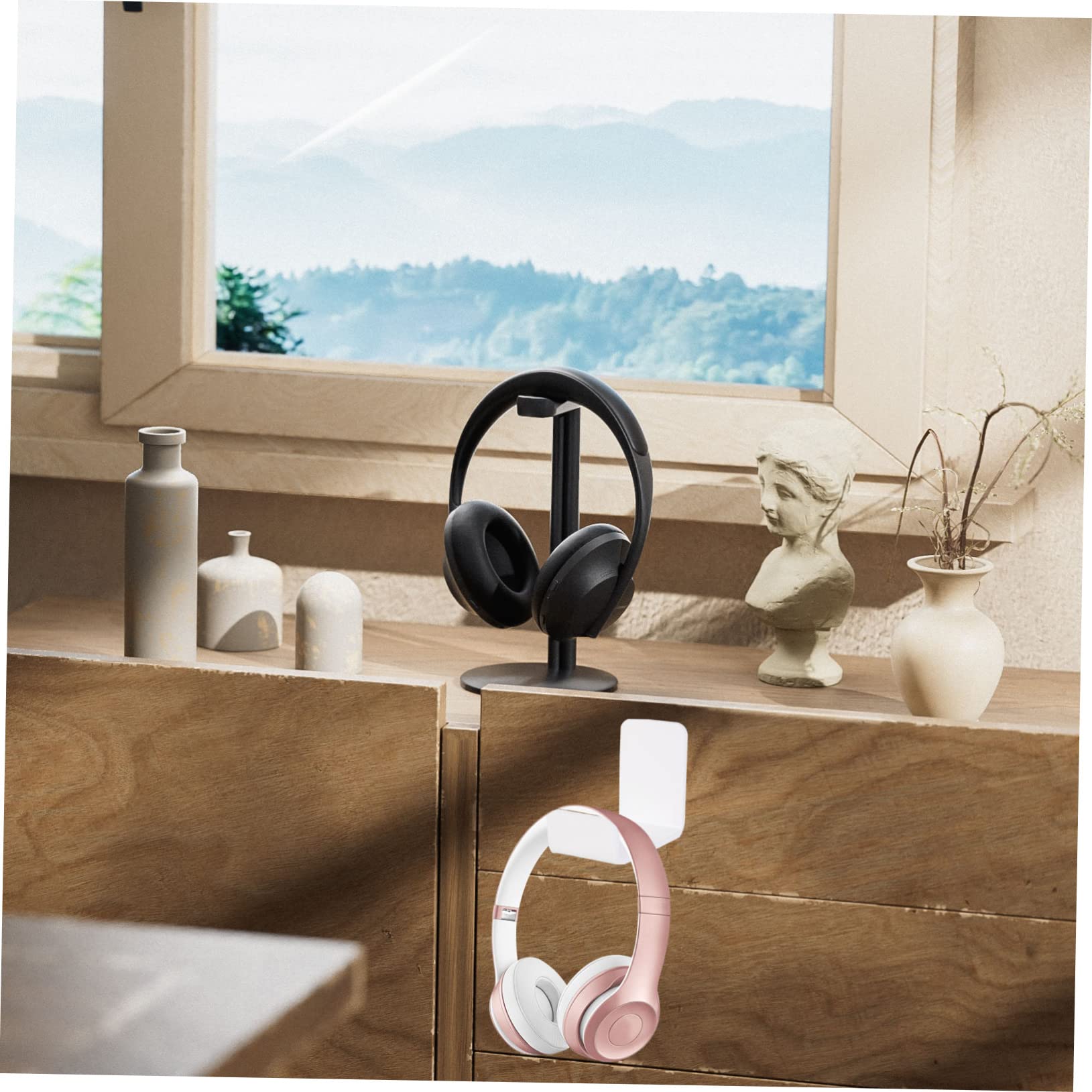 Veemoon 2 Pack White Acrylic Wall Mounted Headphone Stand Holder - Gaming Headset Hanger Bracket for Desk & Wall Organization - Perfect for Gamers, Office & Home Use