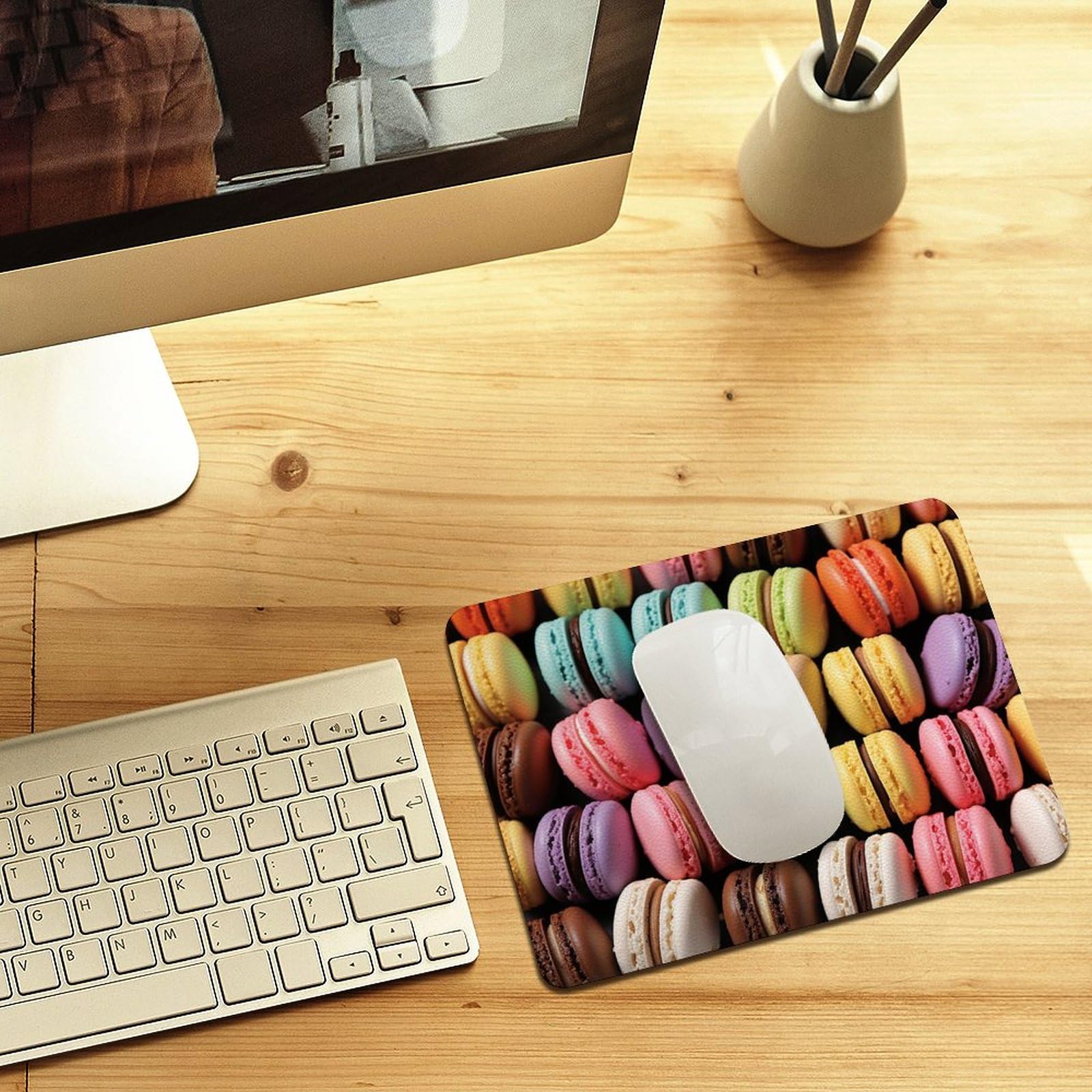 Personalized Macaron Biscuit Leather Mouse Pad - Non-Slip Gaming & Office Desk Mat for Computers, Laptops - Perfect for Home, Work & Gaming Setup