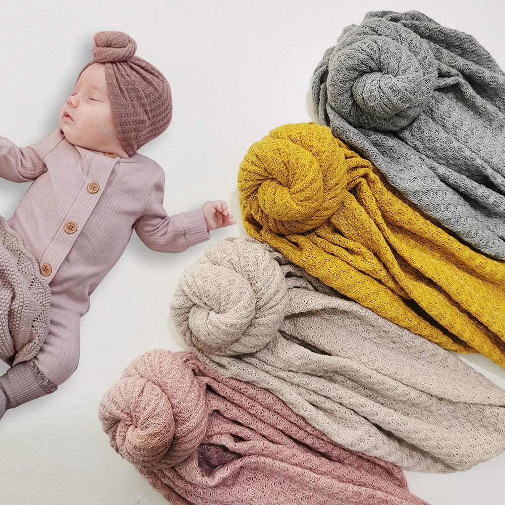 JIAHANG Baby Donut Knotted Bow Hat - Soft Waffle Knit Turban Head Wrap - Unisex Infant Toddler Beanie Cap (6-Pack) - Perfect for Newborn Photos, Baby Showers & Everyday Outfits