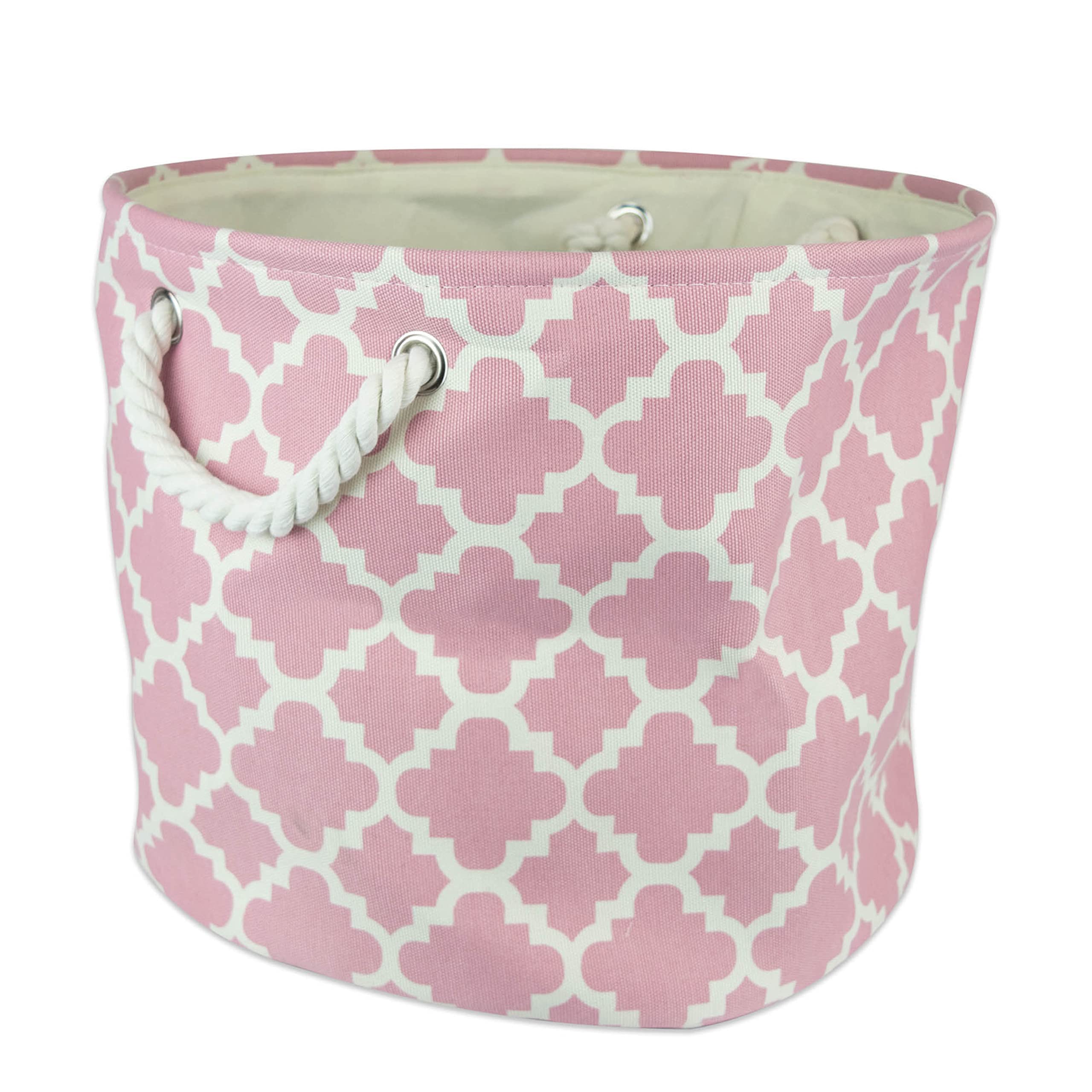 DII Large Round Polyester Storage Bin with Handles - Lattice Design Home Organization Container in Rose Pink - Perfect for Bedroom Closet, Bathroom & Laundry Room Storage