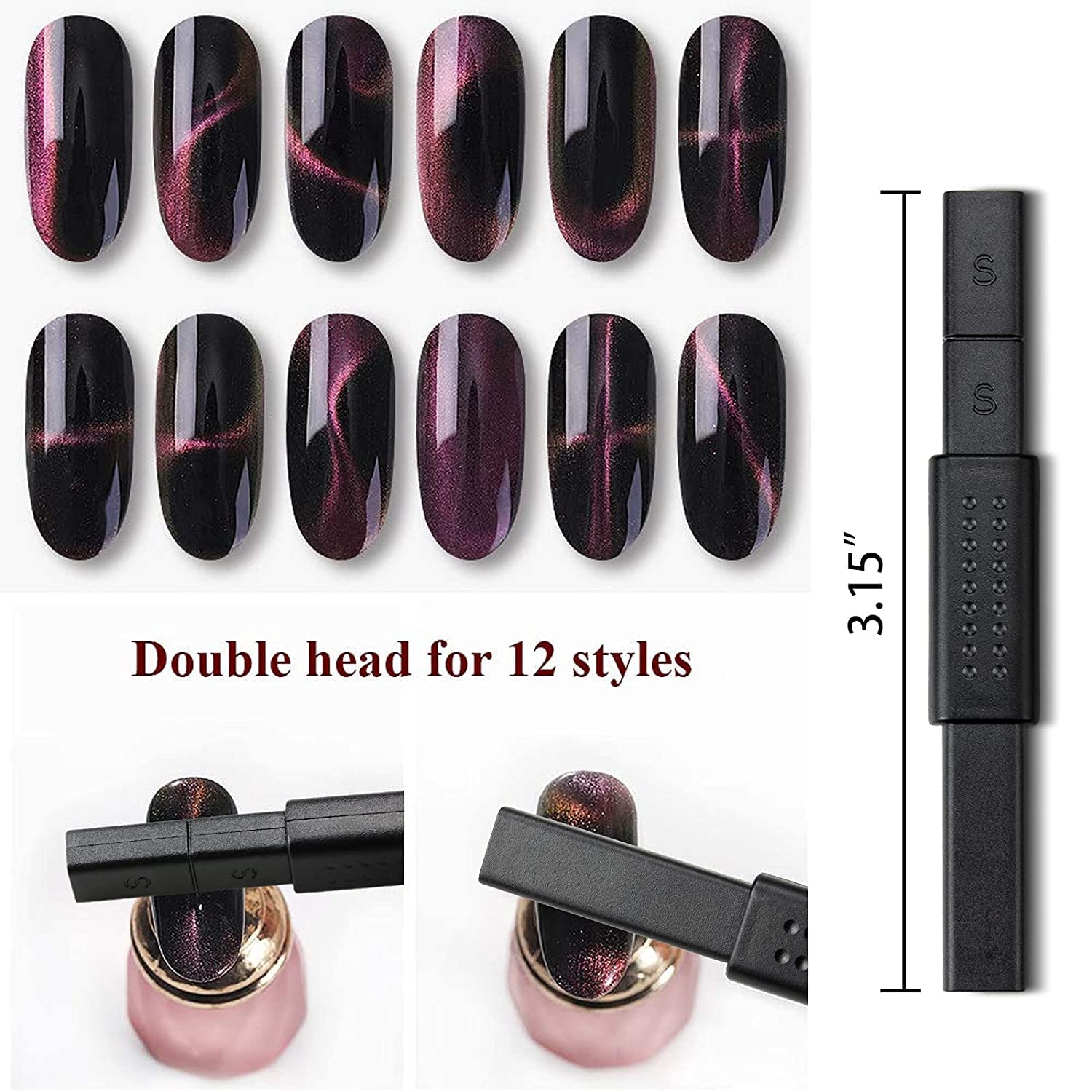 DANNEASY 8pcs 3D Cat Eye Magnetic Gel Polish Set with Nail Magnet Wand - Nail Art Design Tools for Stunning Manicures at Home or Salon
