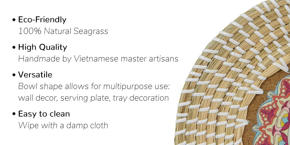 Set of 3 Boho Woven Hanging Wall Baskets - Natural Rattan & Seagrass Wicker Decor for Home, Kitchen, or Office - Perfect for Fruit Bowls, Serving Trays, and Decorative Wall Plates