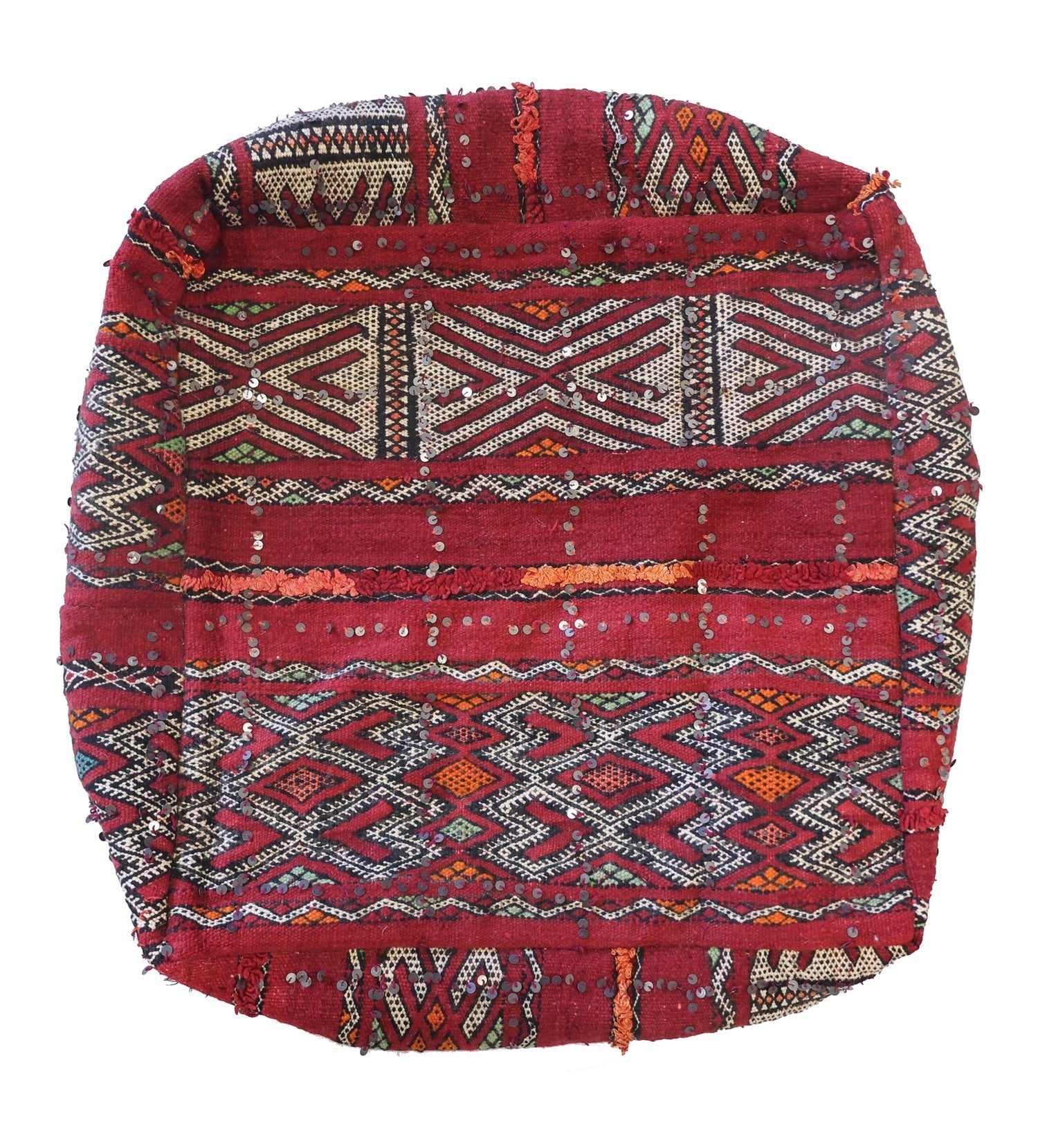 Handwoven Berber Tribal Ottoman Cover - Bohemian Home Decor, J74283 - Perfect for Living Room, Bedroom & Cozy Spaces