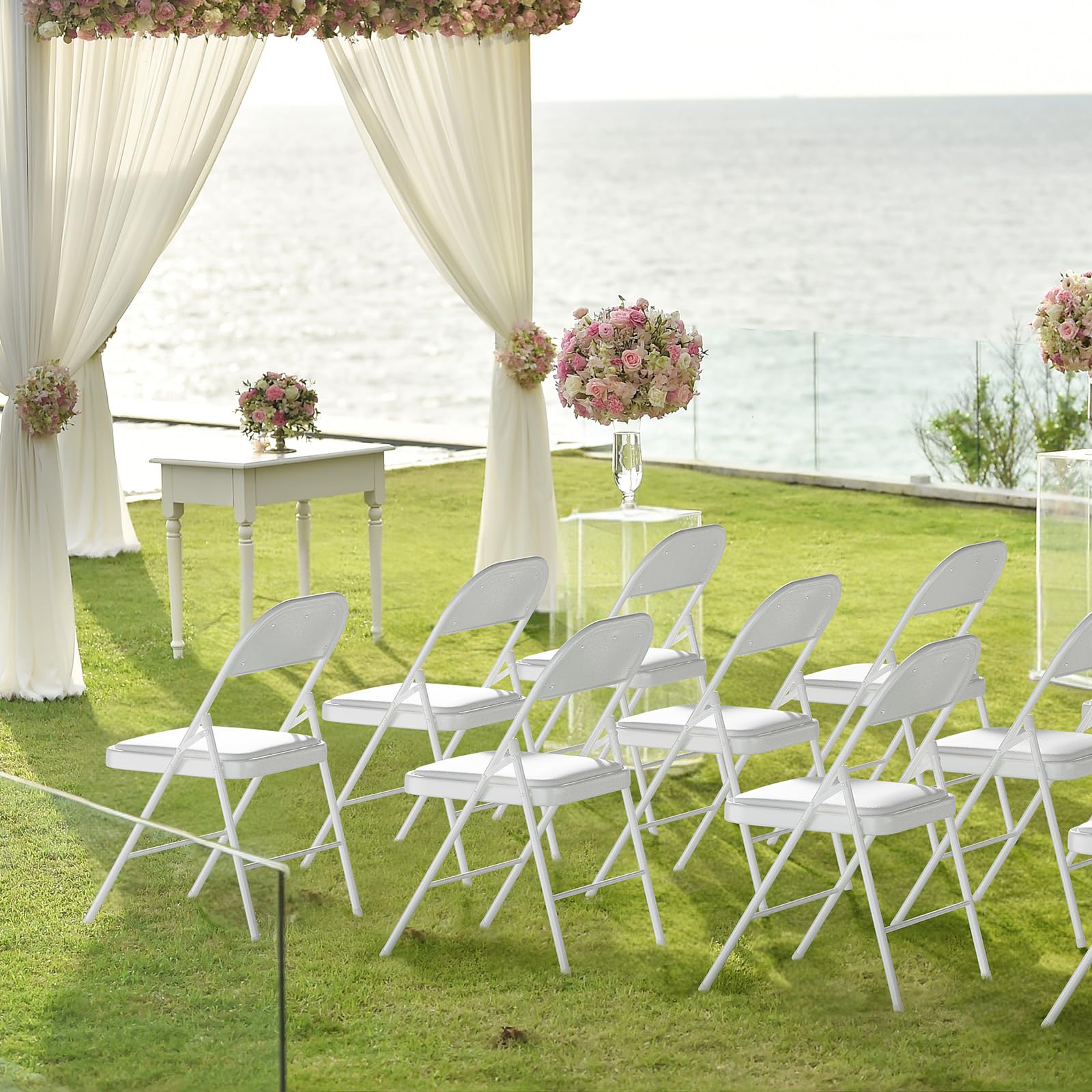 VINGLI 6 Pack Folding Chairs with Padded Seats - Heavy Duty Metal Frame PU Leather Chairs 350 lbs Weight Capacity - White - Perfect for Indoor Outdoor Events, Parties, Camping & Home Use