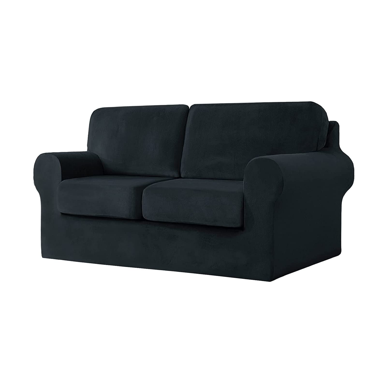 5-Piece Stretch Velvet Sofa Cover Set for 2-Seater Couch - Includes 2 Seat Cushion Covers & Backrest Cover - Soft Furniture Protector for Loveseat/Chair (Black) - Perfect for Living Room, Bedroom & Home Decor Protection