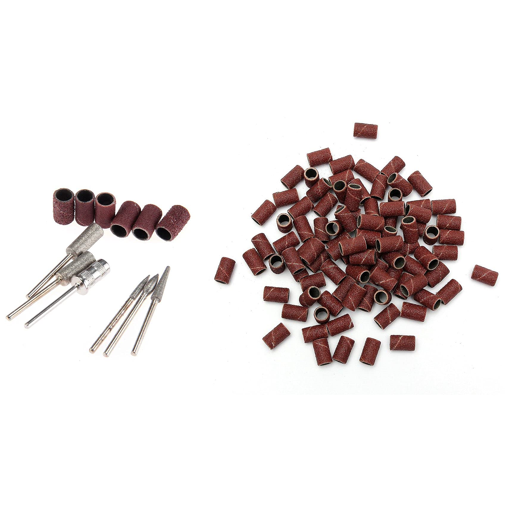Grockstr 6Pcs Nail Drill Bits Set & 100Pcs Sanding Bands for Electric Nail File - Professional Manicure Pedicure Kit for Nail Art, Acrylics & Gel Extensions at Home or Salon