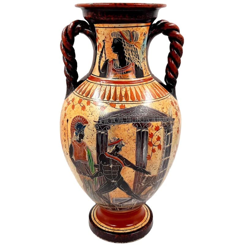 Ancient Greek Vase Amphora 36cm - Theseus and Minotaur Mythology Art - Handcrafted Ceramic Pottery for Home Decor & Greek Mythology Collectors - Perfect for Living Room Display, Wedding Gift, or History Classroom Decor