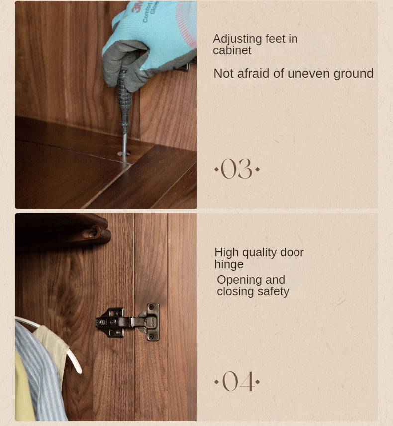 Vintage French Style Black Walnut Solid Wood Wardrobe - Classic Retro Closet for Bedroom & Living Room Storage