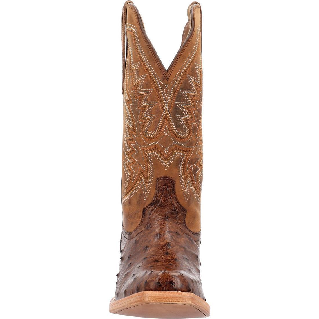 PRCA Collection Full Quill Ostrich Leather Western Cowboy Boots for Men - Tobacco & Rust Brown - Durable Rodeo & Country Style Boots for Riding, Dancing & Outdoor Events