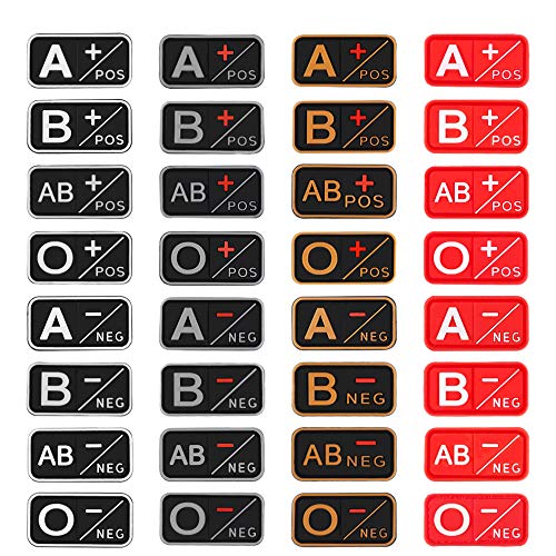 D-FLIFE 3D PVC Blood Type Patch Kit - A+, B+, AB+, O+ Positive & A-, B-, AB-, O- Negative - Rubber Fastener for Medical ID, Emergency & Military Use (B-)