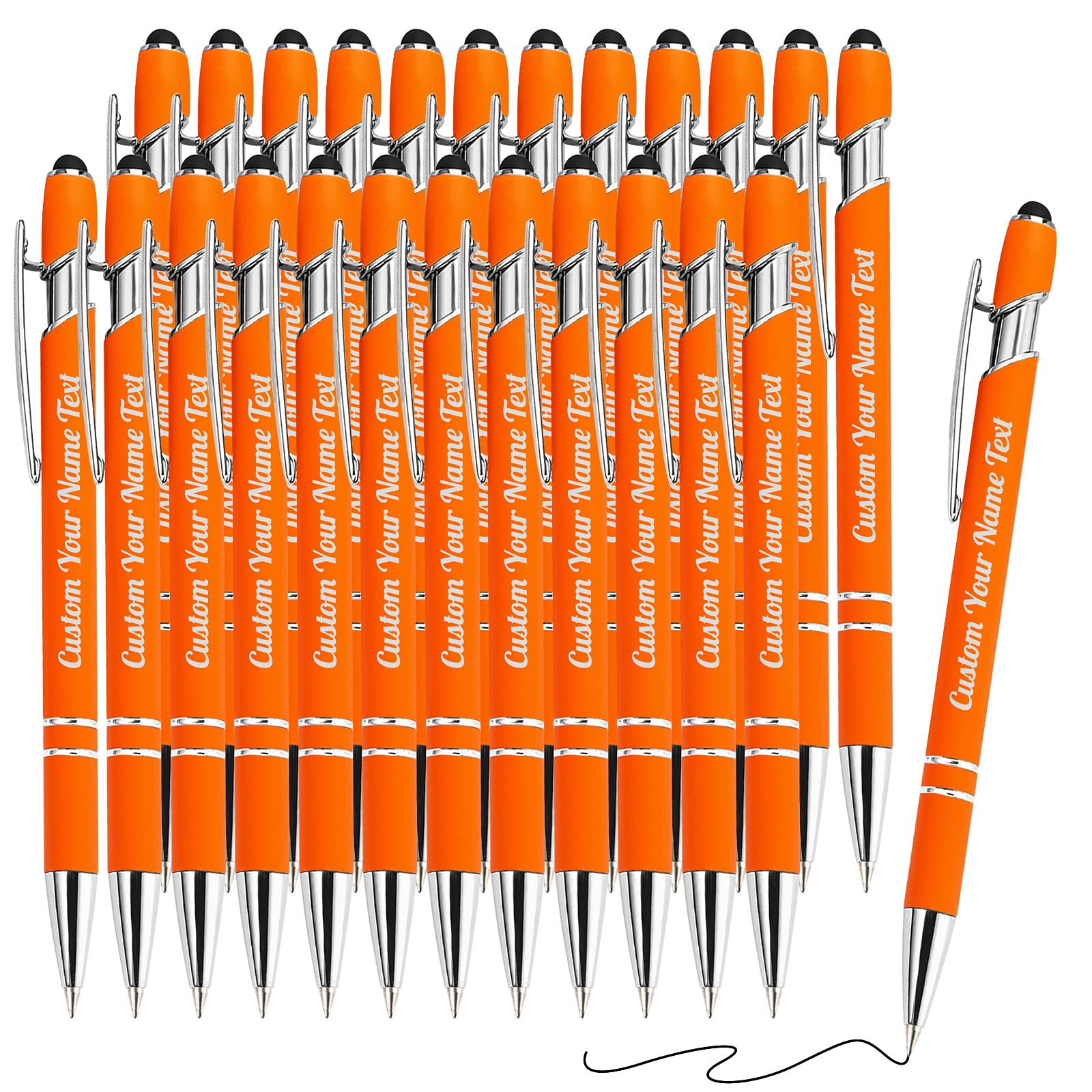 24PCS Personalized Pens Bulk with Name Free Engraving - Custom Ballpoint Pens with Stylus - Engraved Text Logo - Perfect for Business Gifts, Graduation, Wedding, Birthday & Christmas - Black Ink - Great for Office, School & Corporate Events